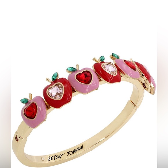 Betsey Johnson Crystal Apple Bangle Bracelet - Picture 2 of 4